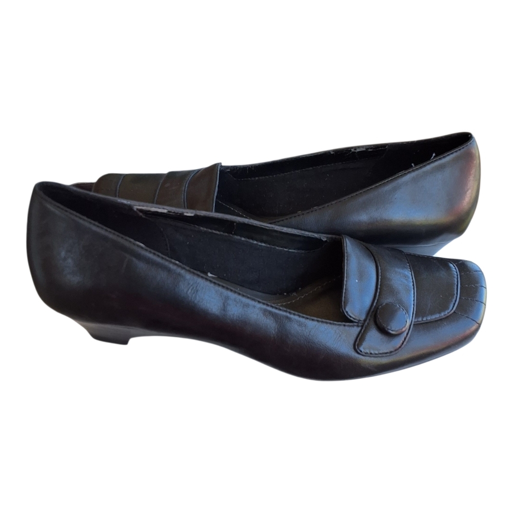 Clark's Women's Black Leather Wedge Heel Slip on Pumps Comfort Shoes Size 10